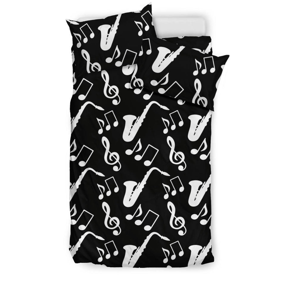 Saxophone Music Notes Treble Clef Black White Theme Bedding Set