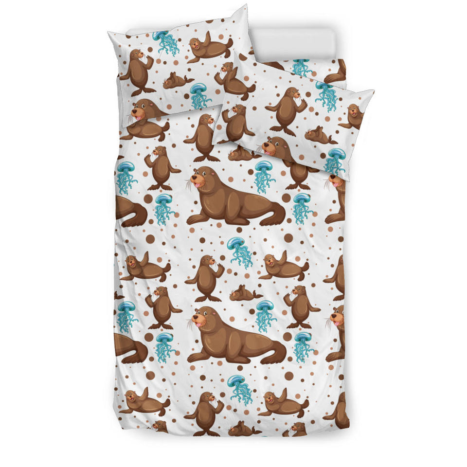 Sea Lion Seals Jellyfish Pattern Bedding Set