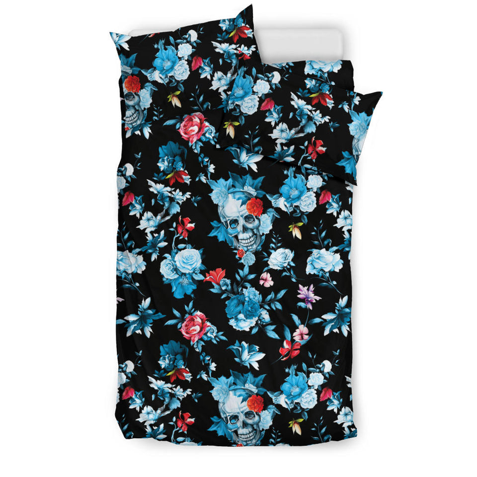 Skull Flower Roses Leave Pattern Bedding Set