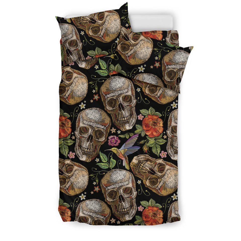 Skull Rose Humming Bird Flower Pattern Bedding Set