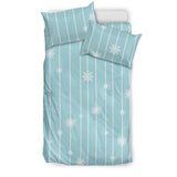 Snowflake Pattern Blue Stripe Background Bedding Set