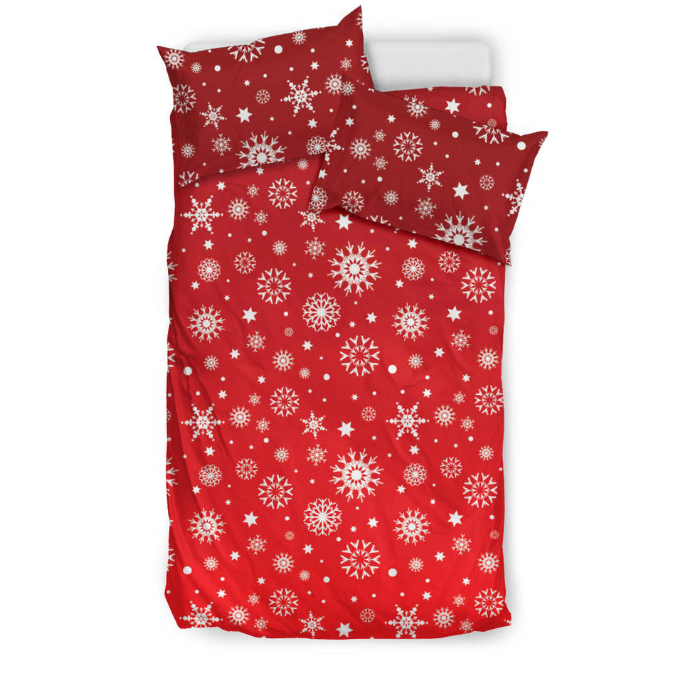 Snowflake Pattern Red Background Bedding Set