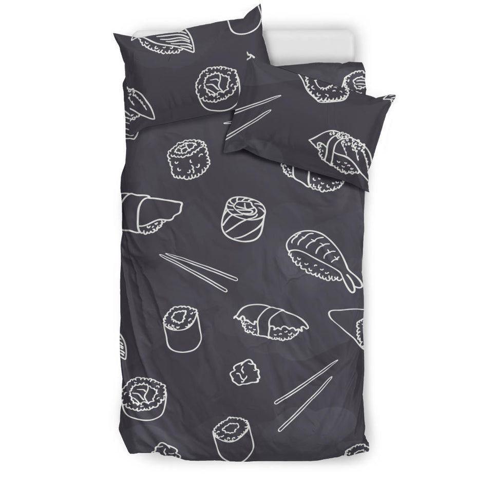Sushi Pattern Black Background Bedding Set