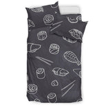 Sushi Pattern Black Background Bedding Set