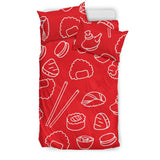 Sushi Pattern Red Background Bedding Set