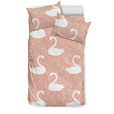 Swan Flower Light Pink Background Bedding Set