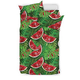 Watermelons Tropical Palm Leaves Pattern Background Bedding Set