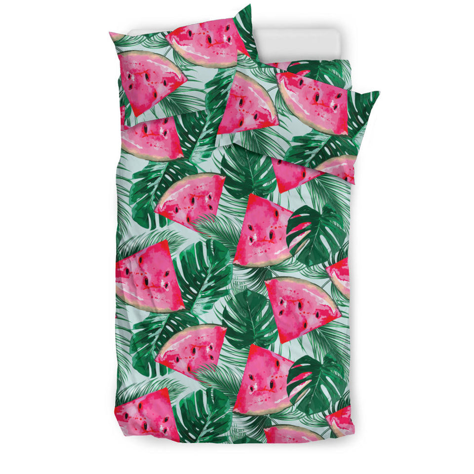 Watermelons Tropical Palm Leaves Pattern Bedding Set