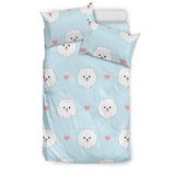 White Cute Pomeranian Pattern Bedding Set