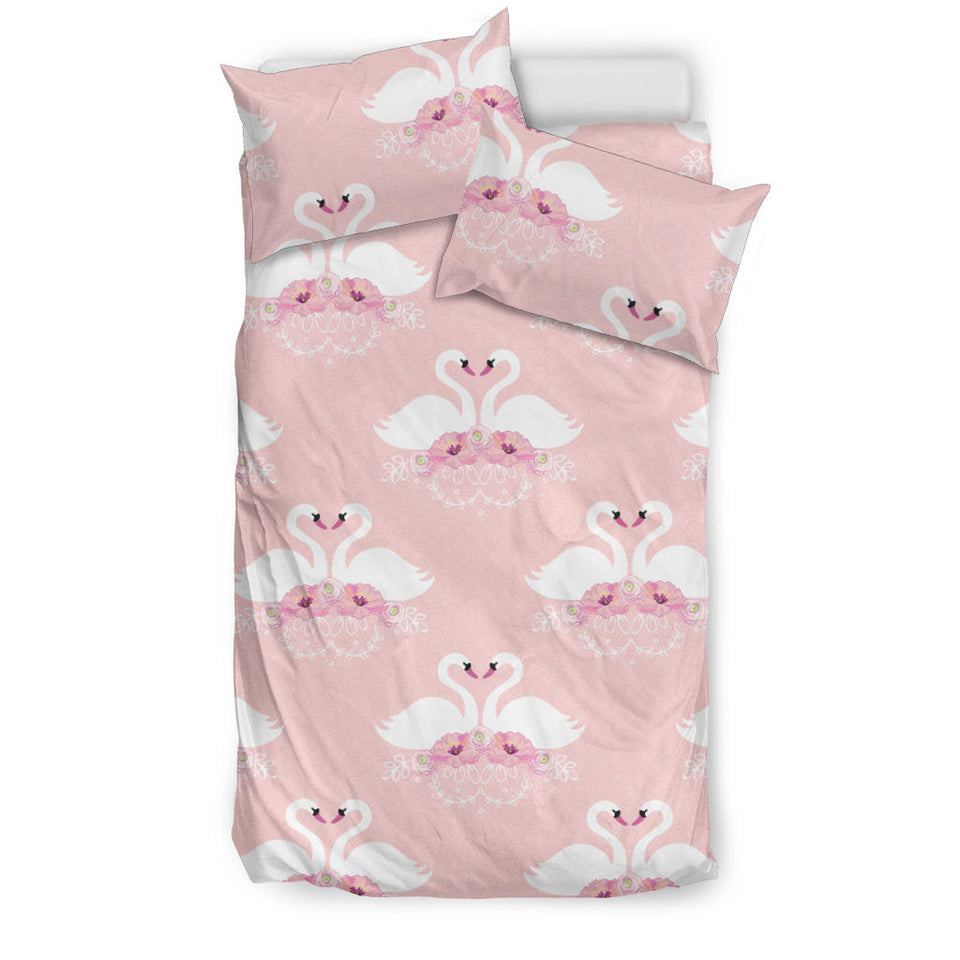 White Swan And Flower Love Pattern Bedding Set