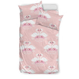 White Swan And Flower Love Pattern Bedding Set