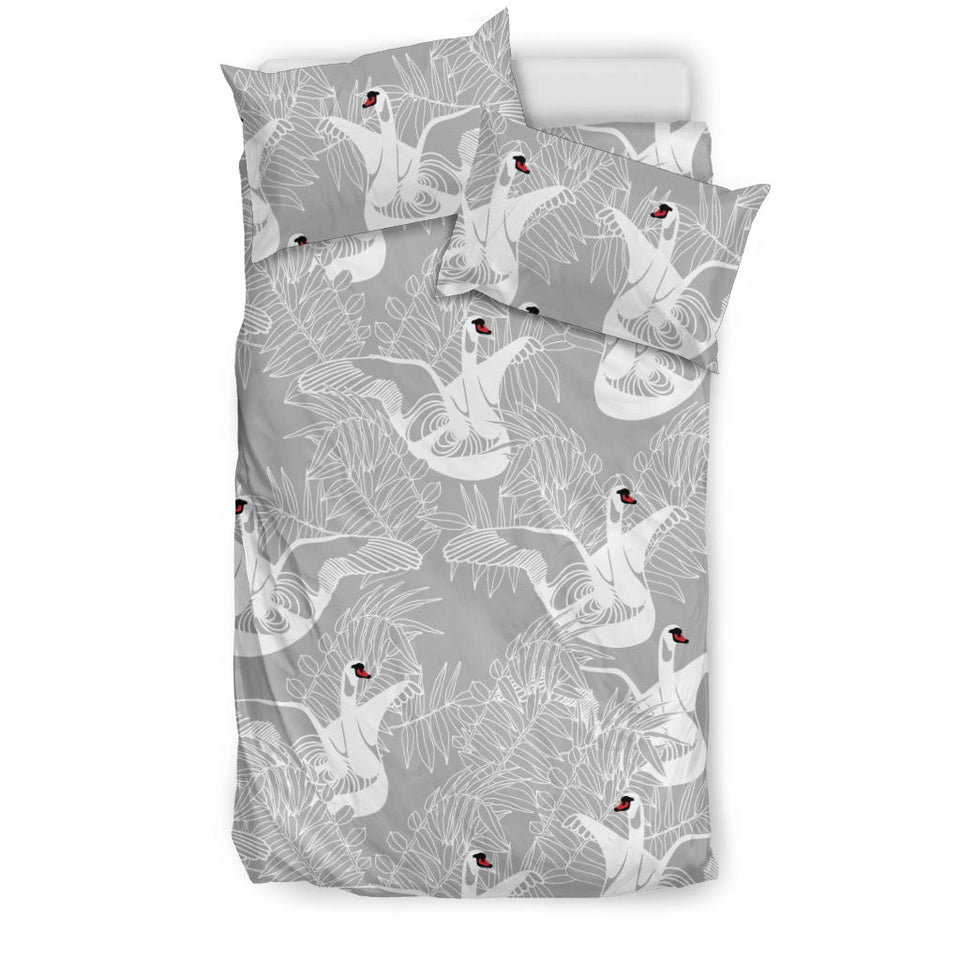 White Swan Gray Background Bedding Set