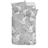 White Swan Gray Background Bedding Set