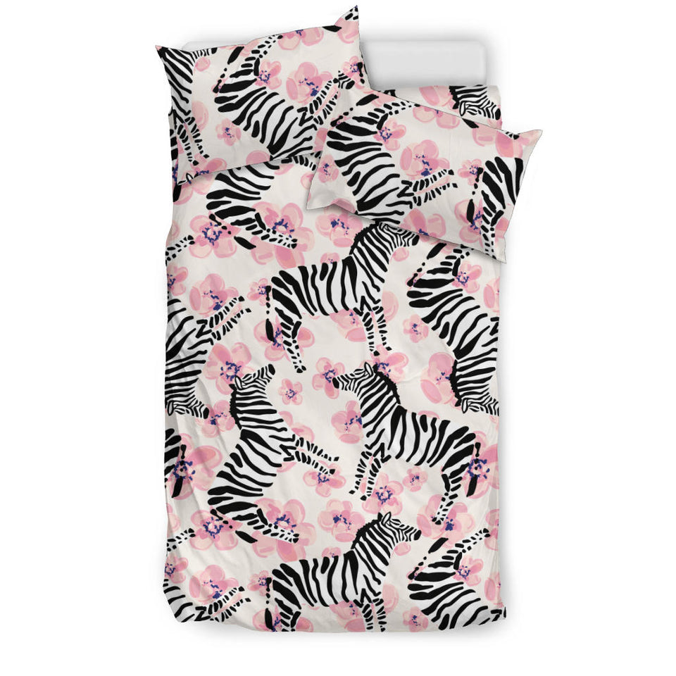 Zebra Pink Flower Background Bedding Set