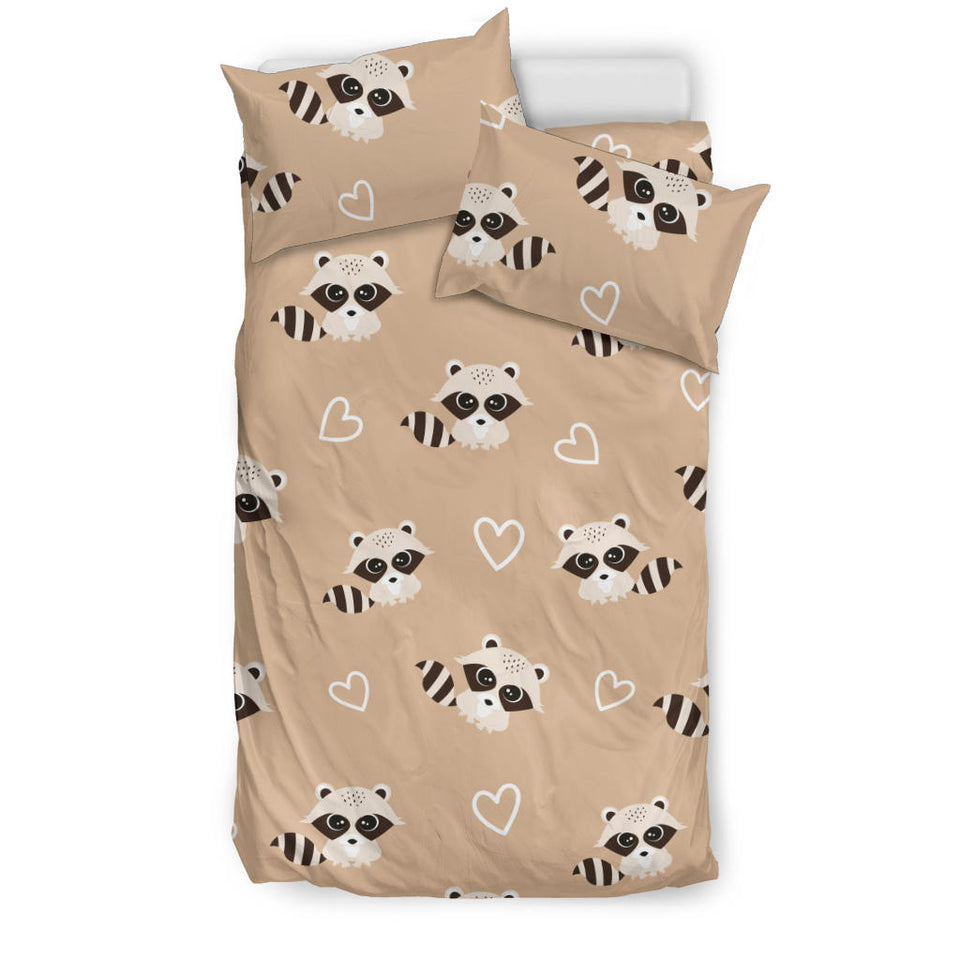 Cute Raccoon Heart Pattern Bedding Set