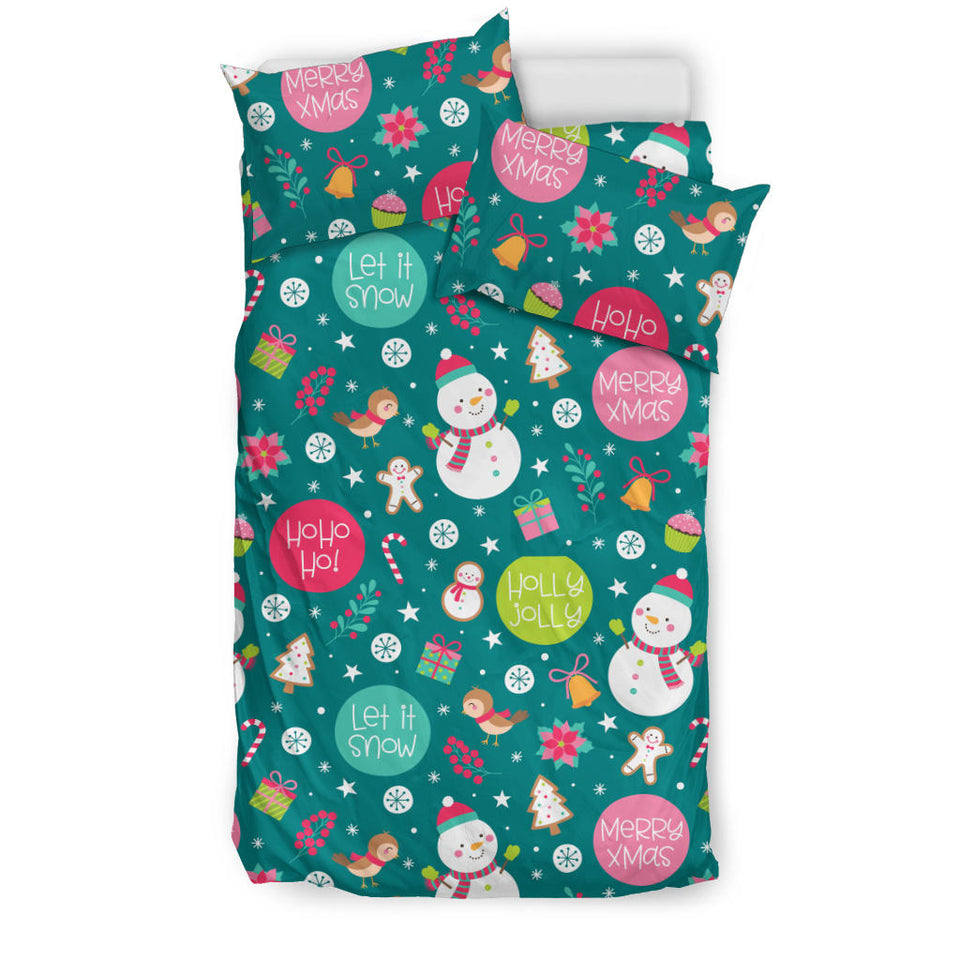 Snowman Bird Decorative Elements Christmas Pattern Bedding Set