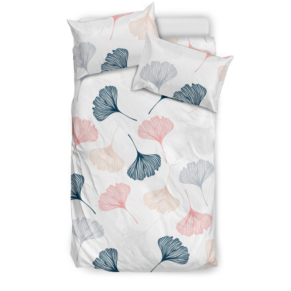Black Gray Cream Coral Ginkgo Leaves Pattern Bedding Set