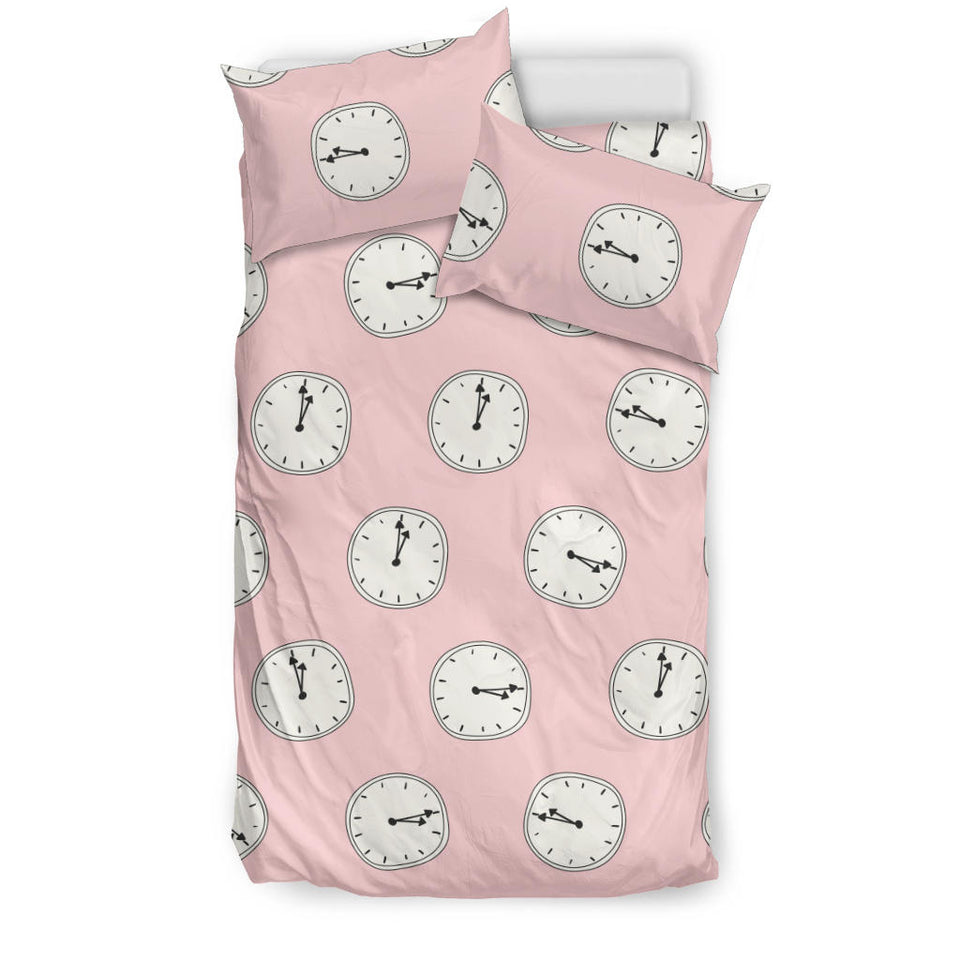 Clock Pattern Pink Blackground Bedding Set