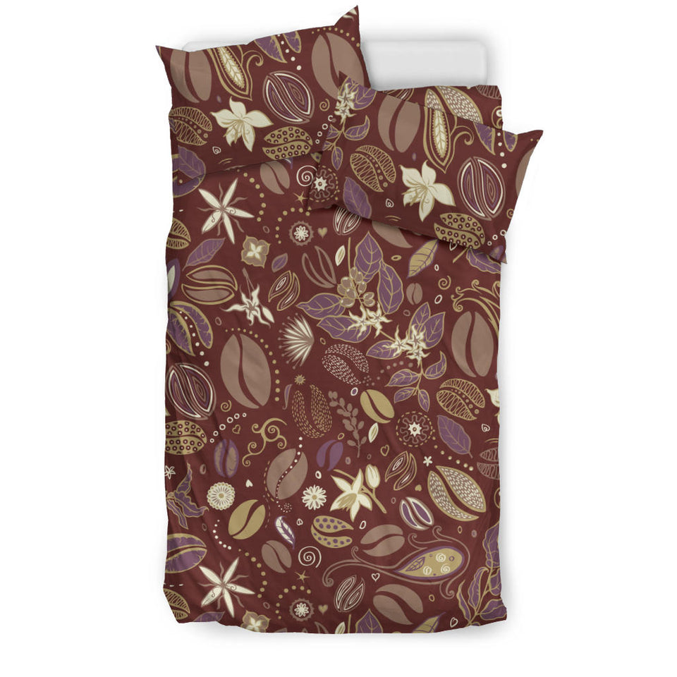 Coffee Bean Flower Pattern Bedding Set
