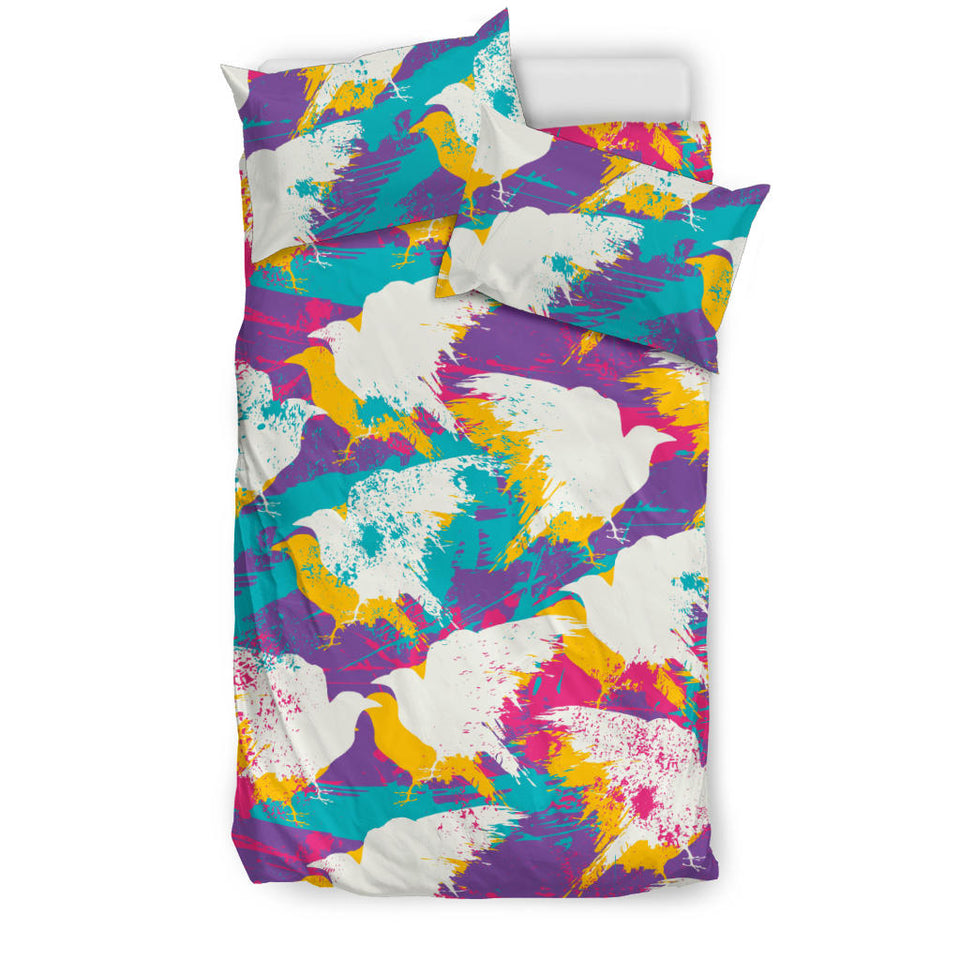 Colorful Crow Illustration Pattern Bedding Set