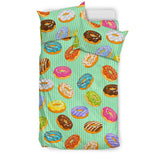 Colorful Donut Pattern Green Background Bedding Set