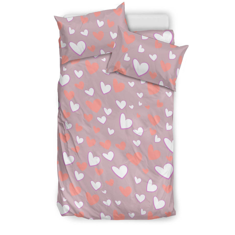 Coral White Heart Pattern Bedding Set