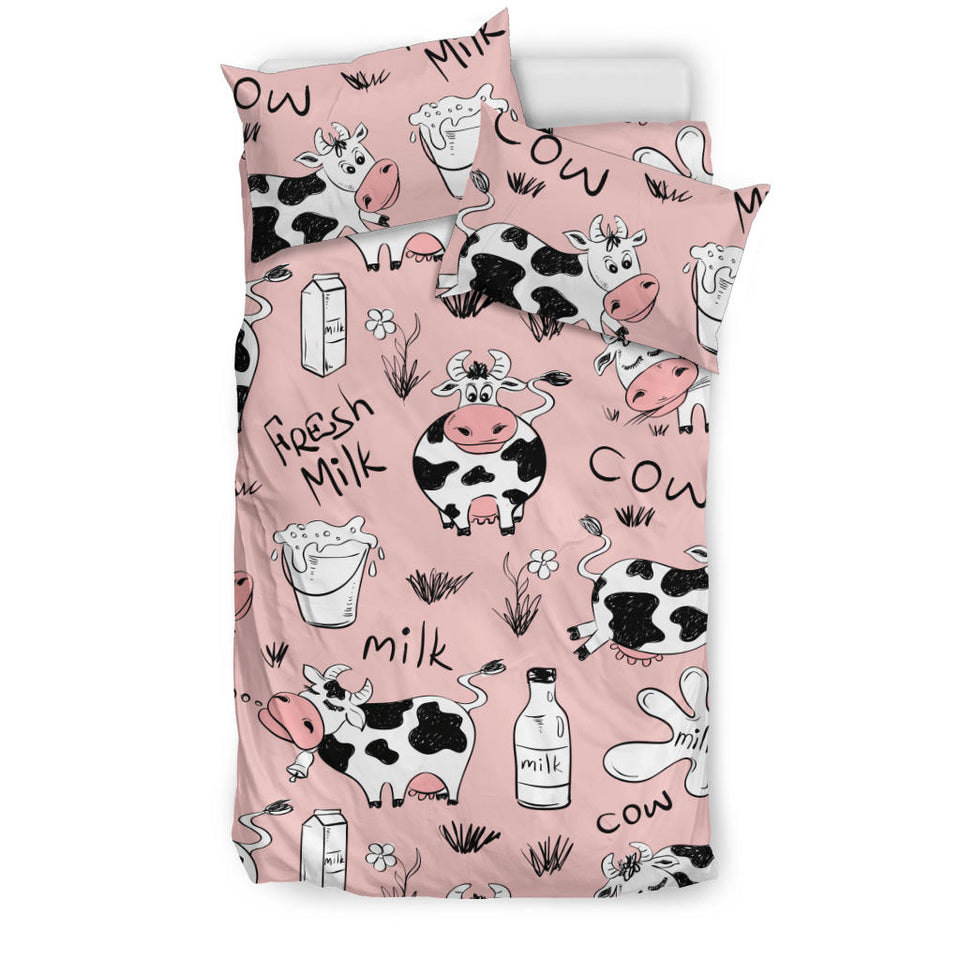 Cows Milk Product Pink Background Bedding Set