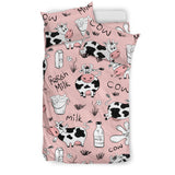 Cows Milk Product Pink Background Bedding Set
