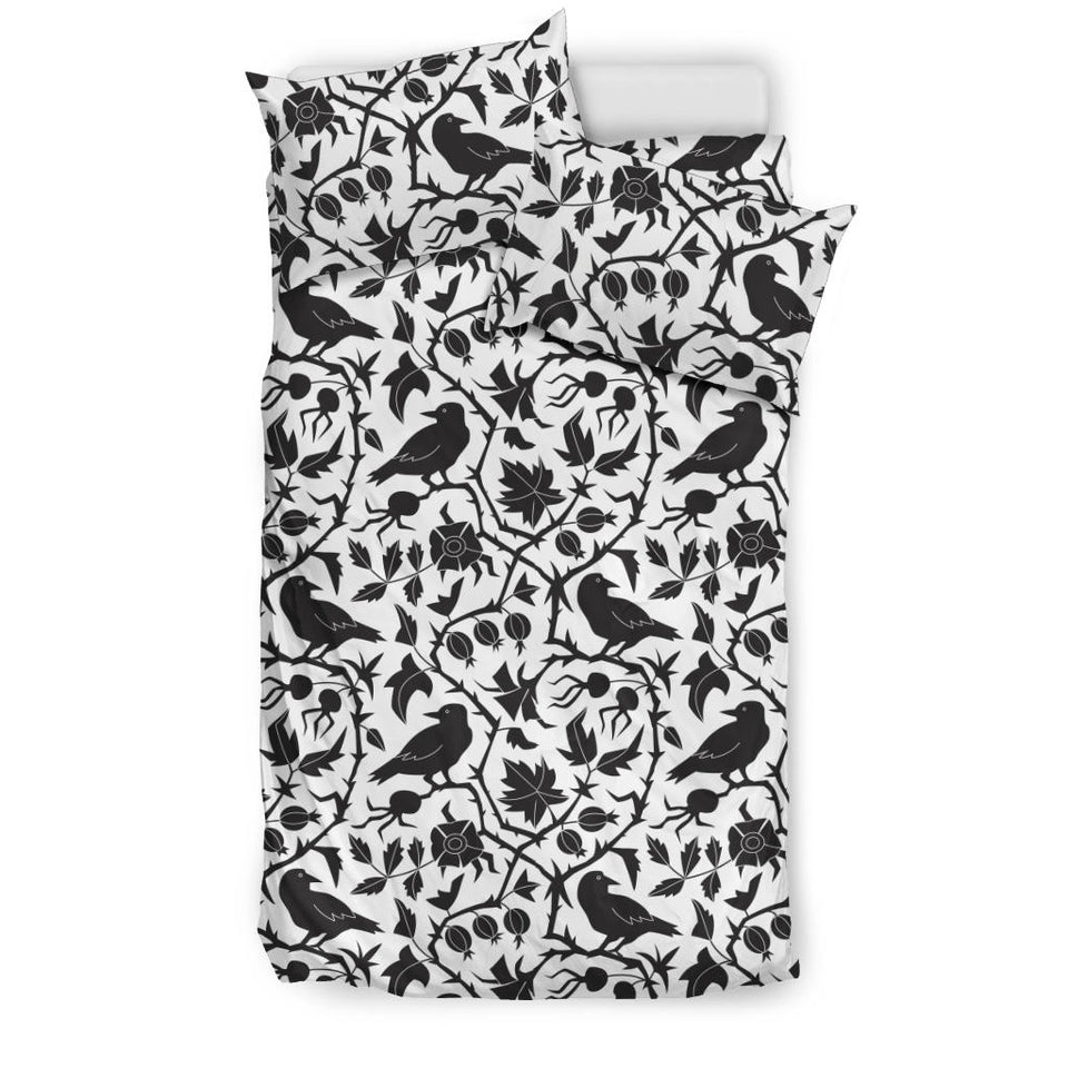 Crow Dark Floral Pattern Bedding Set