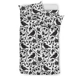 Crow Dark Floral Pattern Bedding Set