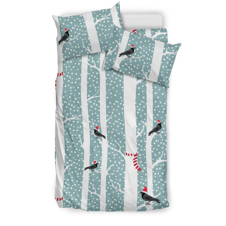Crows Christmas Hat Scarf Bedding Set