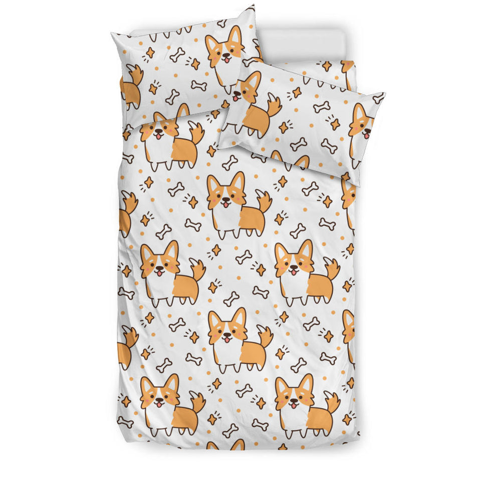 Cute Corgi Heart Star Bone Pattern Bedding Set