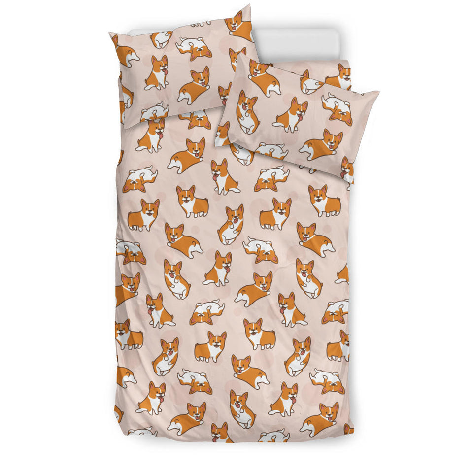 Cute Corgis Pattern Pink Background Bedding Set