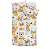 Cute Dog Corgi Striped Background Pattern Bedding Set