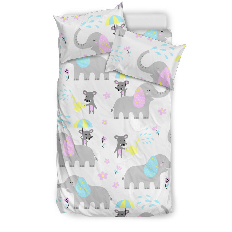 Cute Elephant Mouse Pattern Bedding Set