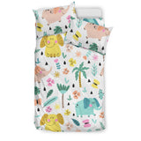 Cute Elephants Palm Tree Flower Butterfly Pattern Bedding Set