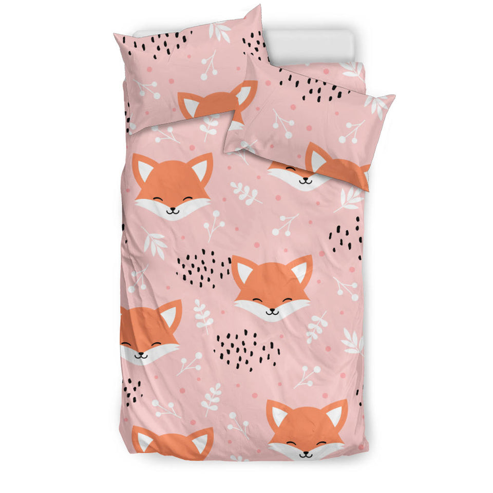 Cute Fox Pattern Pink Background Bedding Set