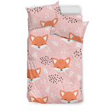 Cute Fox Pattern Pink Background Bedding Set