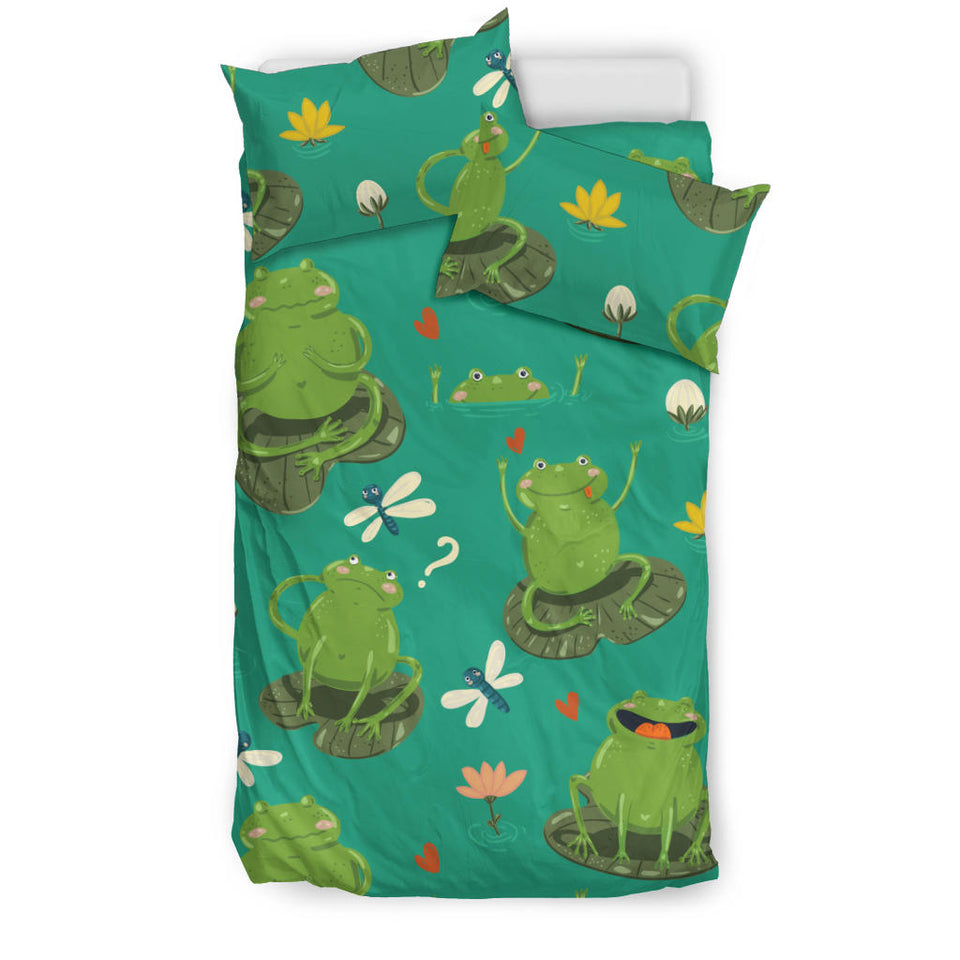 Cute Frog Dragonfly Design Pattern Bedding Set