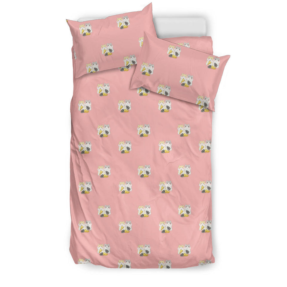 Cute Hamster Cheese Pattern Pink Background Bedding Set