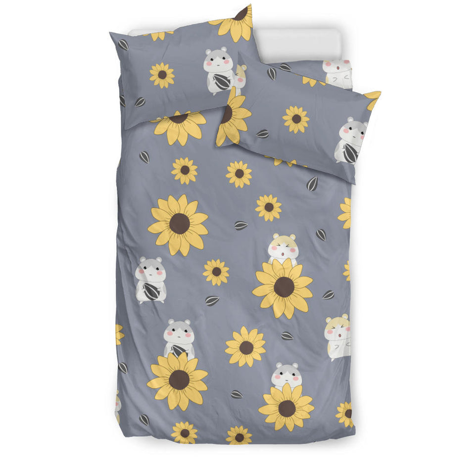 Cute Hamster Sunflower Pattern Background Bedding Set