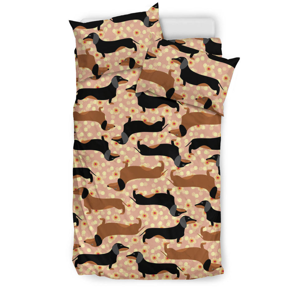 Dachshund Floral Background Bedding Set