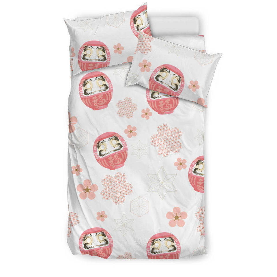 Daruma Japanese Wooden Doll Cherry Blossom Flower Pattern Bedding Set