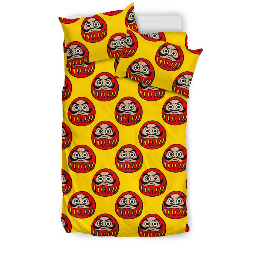 Daruma Japanese Wooden Doll Yellow Background Bedding Set