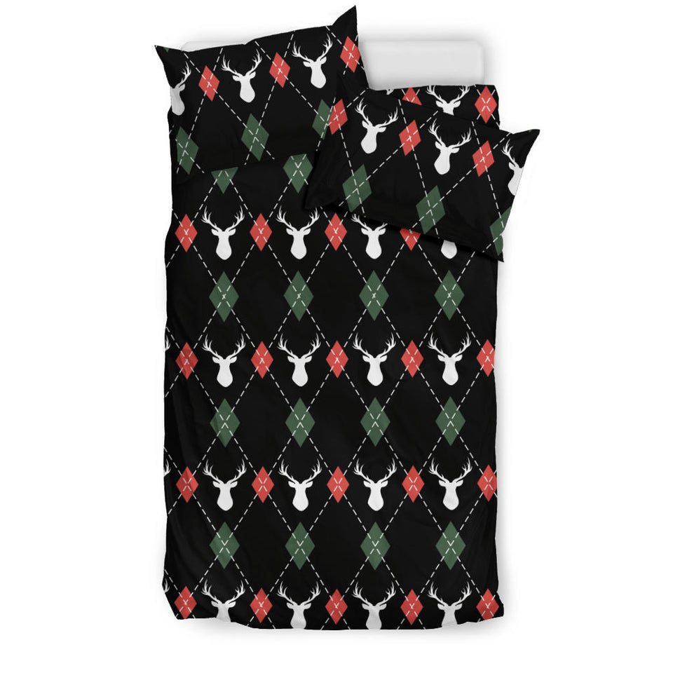 Deer Christmas New Year Pattern Argyle Bedding Set