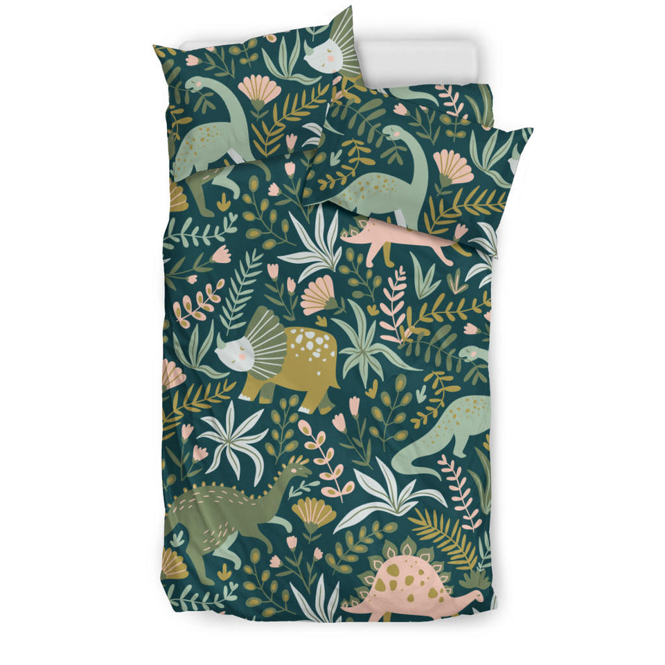 Dinosaurs Tropical Leaves Flower Pattern Bedding Set