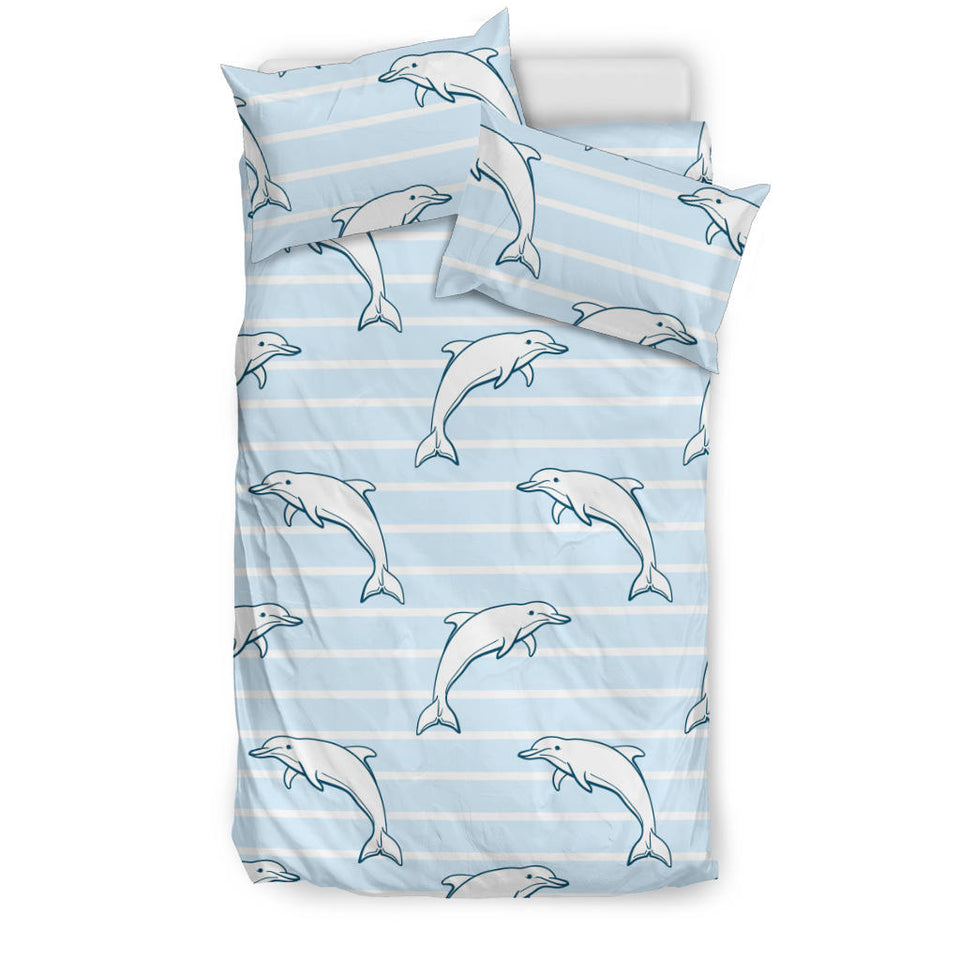 Dolphin Blue Striped Background Bedding Set