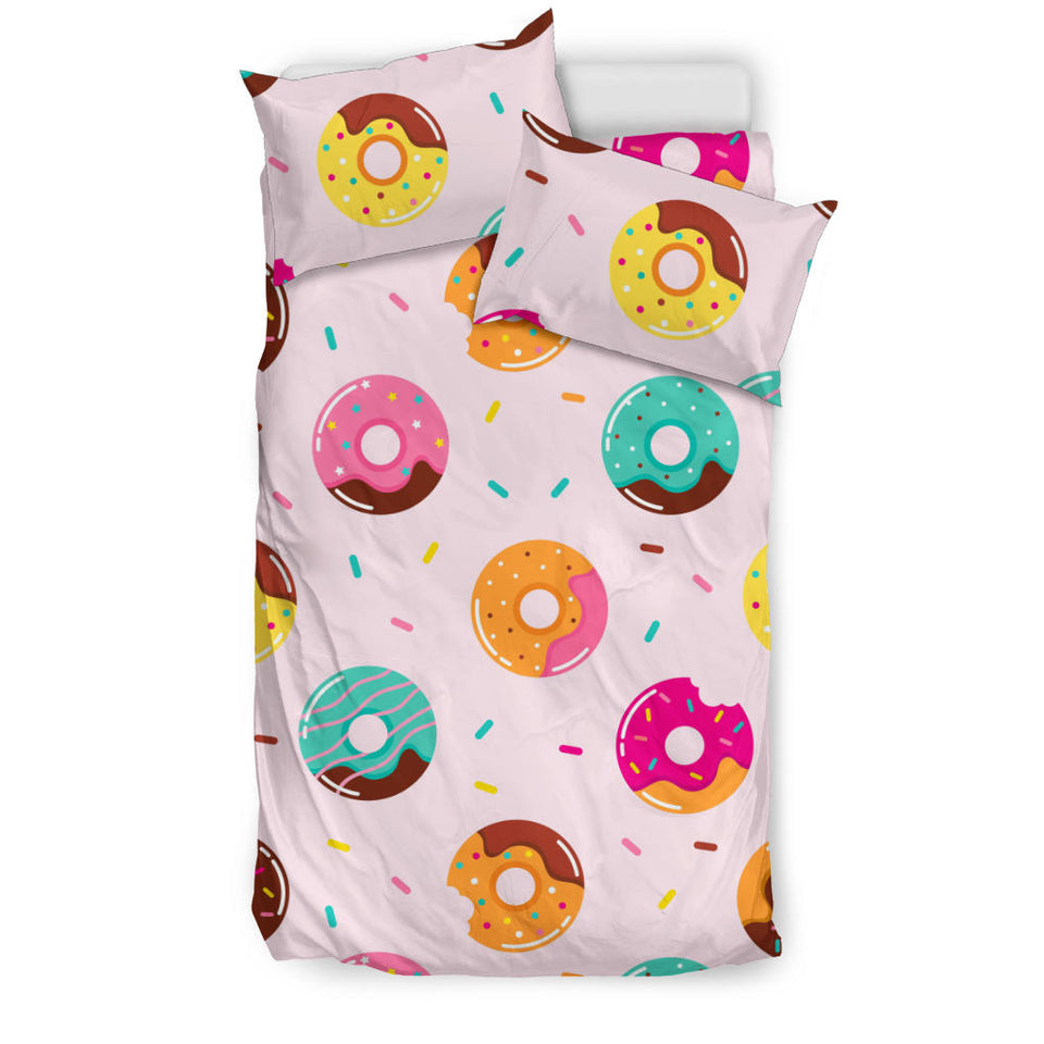 Donut Pattern Glaze Pink Background Bedding Set.