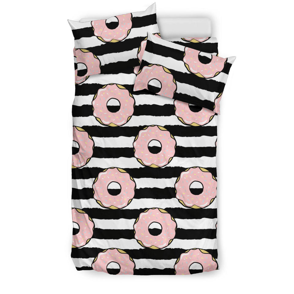 Donuts Pink Icing Striped Pattern Bedding Set