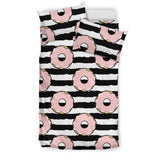 Donuts Pink Icing Striped Pattern Bedding Set